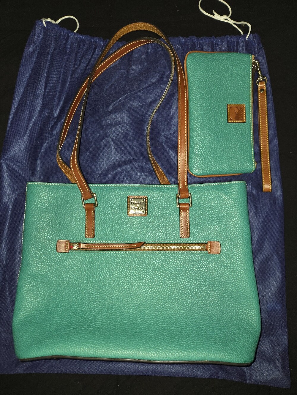 Dooney & Bourke Pebble Grain Leather Matching Tote & Wristlet - Spearmint